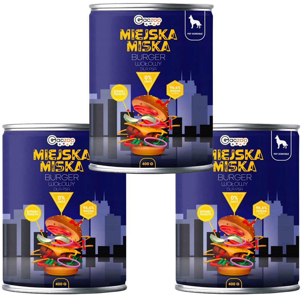 Gaczoo Miejska Miska karma mokra dla psa Burger wołowy Style 3x400g